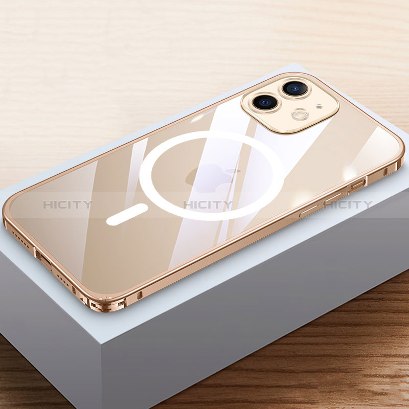 Schutzhülle Luxus Metall Rahmen und Kunststoff Schutzhülle Tasche mit Mag-Safe Magnetic Magnetisch QC4 für Apple iPhone 12 Mini groß