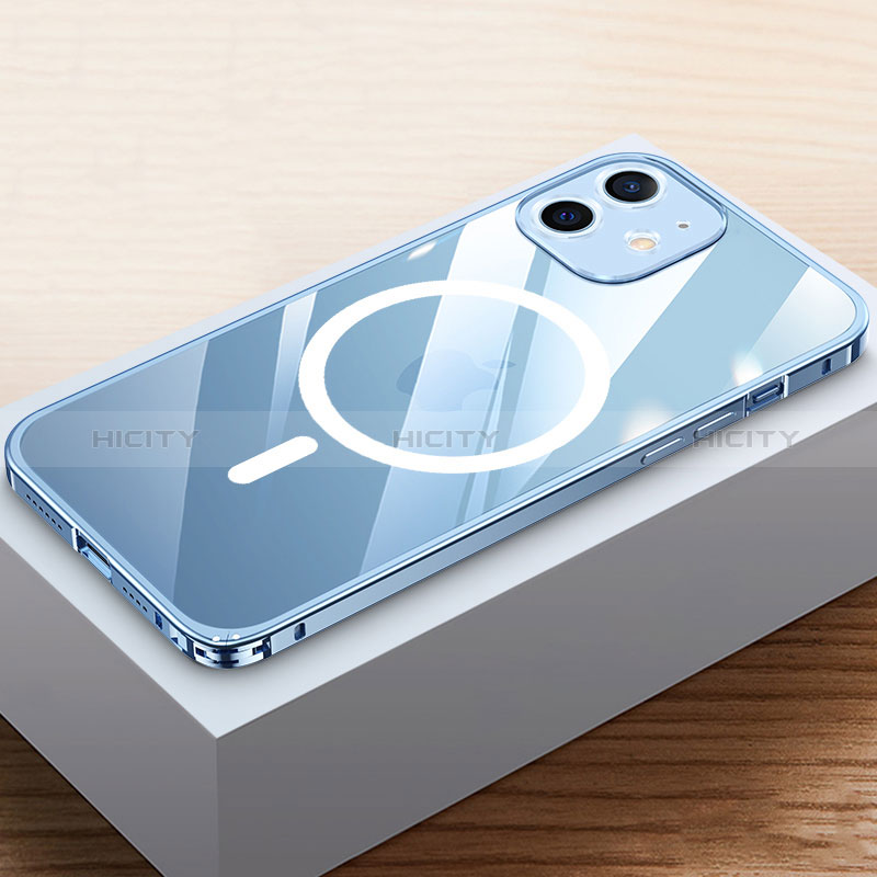 Schutzhülle Luxus Metall Rahmen und Kunststoff Schutzhülle Tasche mit Mag-Safe Magnetic Magnetisch QC4 für Apple iPhone 12 Mini Blau