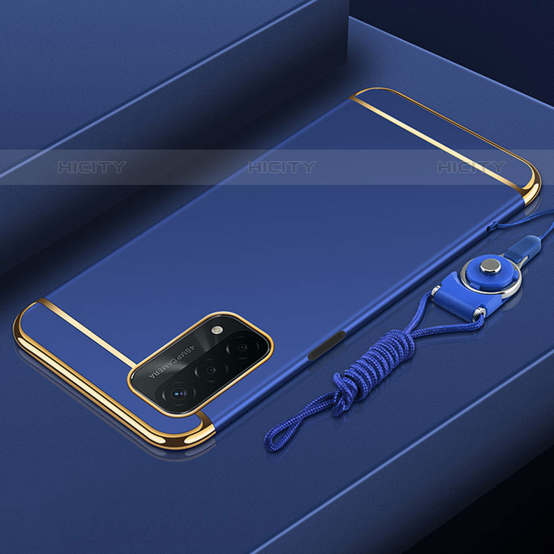 Schutzhülle Luxus Metall Rahmen und Kunststoff Schutzhülle Tasche P01 für Oppo A93 5G Blau