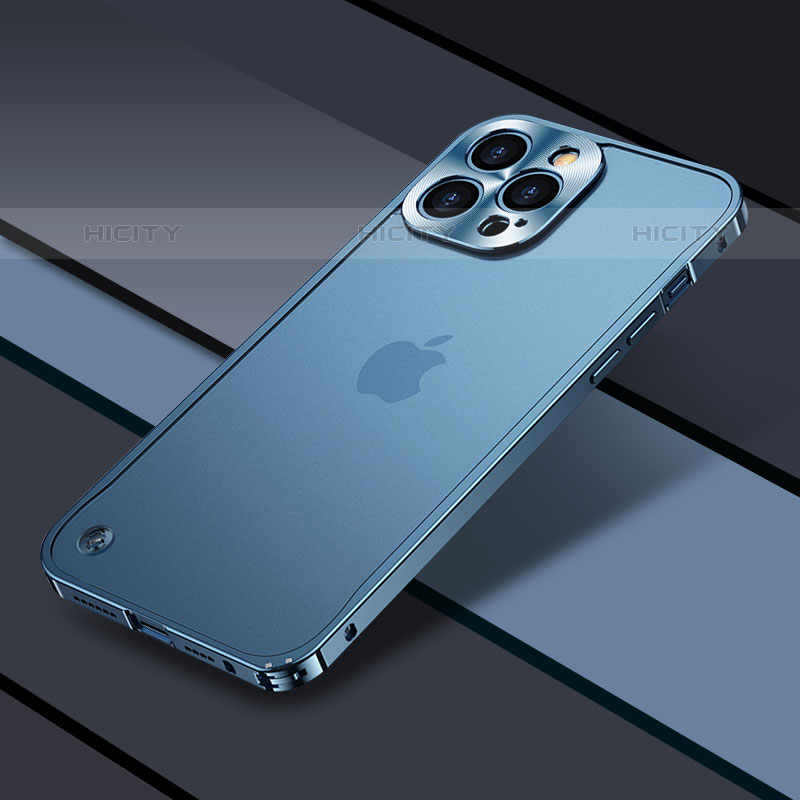 Schutzhülle Luxus Metall Rahmen und Kunststoff Schutzhülle Tasche QC1 für Apple iPhone 15 Pro Blau Plus