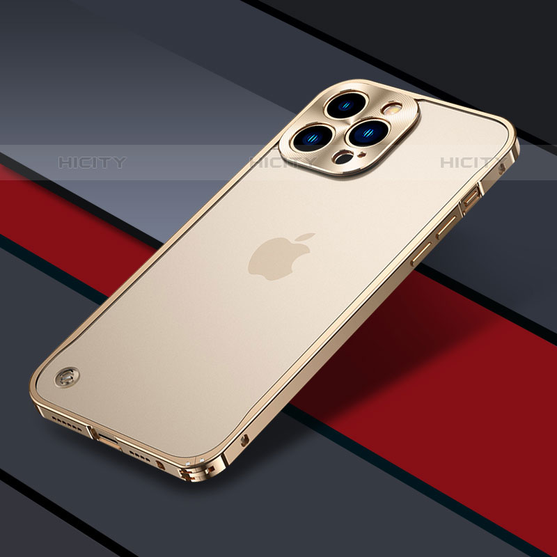 Schutzhülle Luxus Metall Rahmen und Kunststoff Schutzhülle Tasche QC1 für Apple iPhone 15 Pro Gold