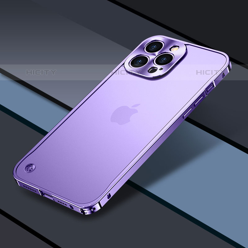 Schutzhülle Luxus Metall Rahmen und Kunststoff Schutzhülle Tasche QC1 für Apple iPhone 15 Pro Max Violett Plus