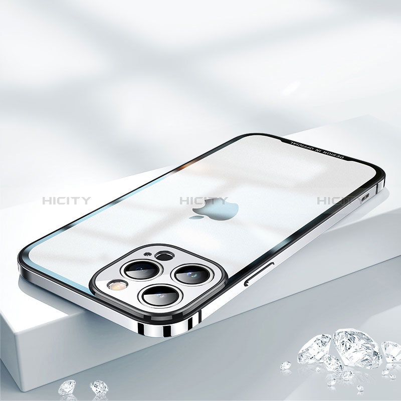 Schutzhülle Luxus Metall Rahmen und Kunststoff Schutzhülle Tasche QC2 für Apple iPhone 14 Pro Silber