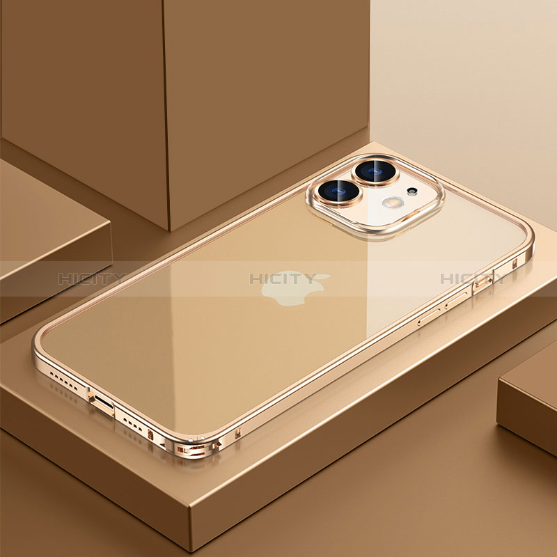 Schutzhülle Luxus Metall Rahmen und Kunststoff Schutzhülle Tasche QC4 für Apple iPhone 12 Gold