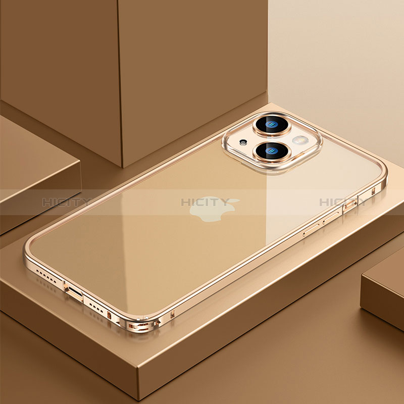 Schutzhülle Luxus Metall Rahmen und Kunststoff Schutzhülle Tasche QC4 für Apple iPhone 13 Gold