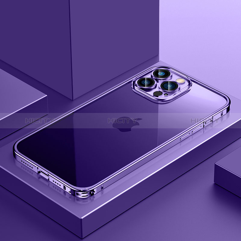 Schutzhülle Luxus Metall Rahmen und Kunststoff Schutzhülle Tasche QC4 für Apple iPhone 13 Pro Violett Plus