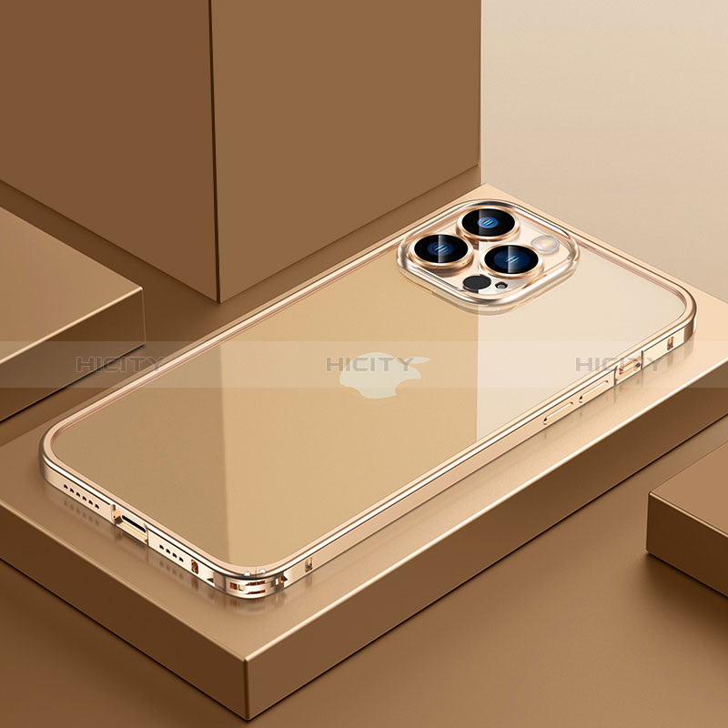 Schutzhülle Luxus Metall Rahmen und Kunststoff Schutzhülle Tasche QC4 für Apple iPhone 14 Pro Gold Plus