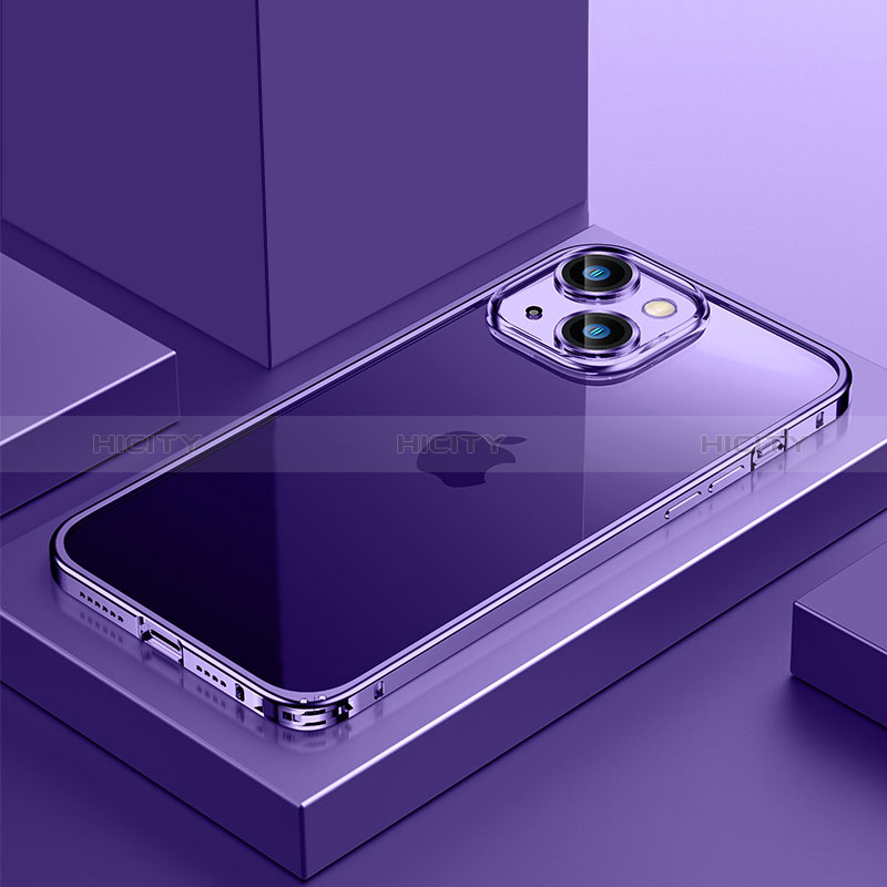 Schutzhülle Luxus Metall Rahmen und Kunststoff Schutzhülle Tasche QC4 für Apple iPhone 15 Violett Plus