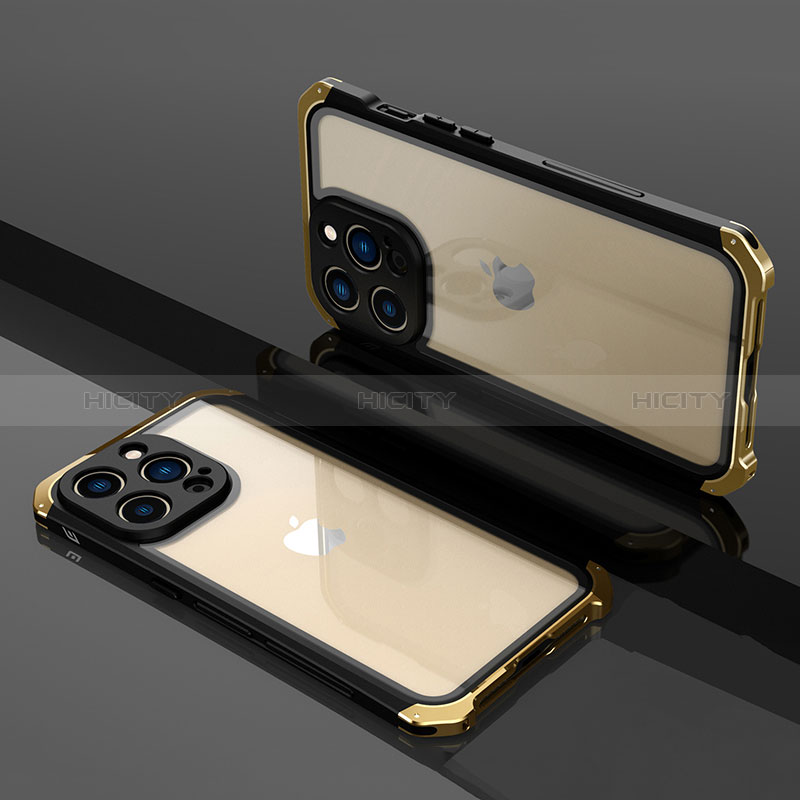 Schutzhülle Luxus Metall Rahmen und Kunststoff Schutzhülle Tasche SQ1 für Apple iPhone 14 Pro Gold