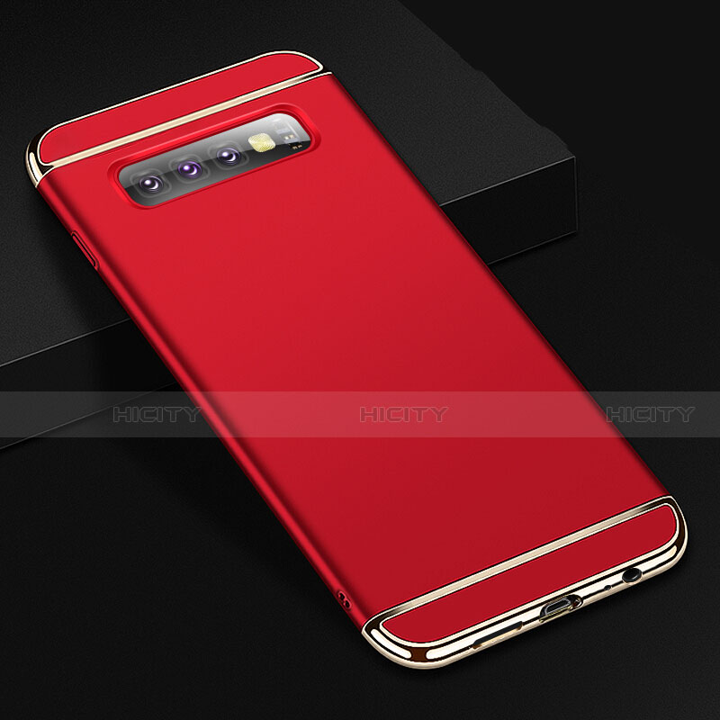 Schutzhülle Luxus Metall Rahmen und Kunststoff Schutzhülle Tasche T01 für Samsung Galaxy S10 5G Rot