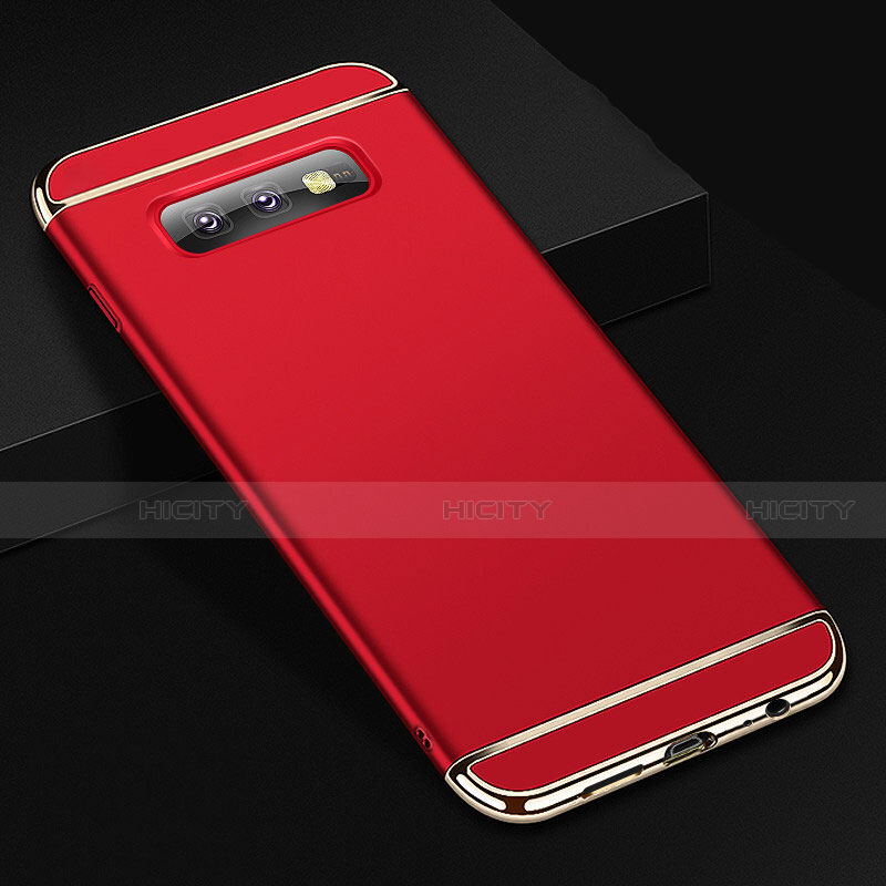 Schutzhülle Luxus Metall Rahmen und Kunststoff Schutzhülle Tasche T01 für Samsung Galaxy S10e Rot