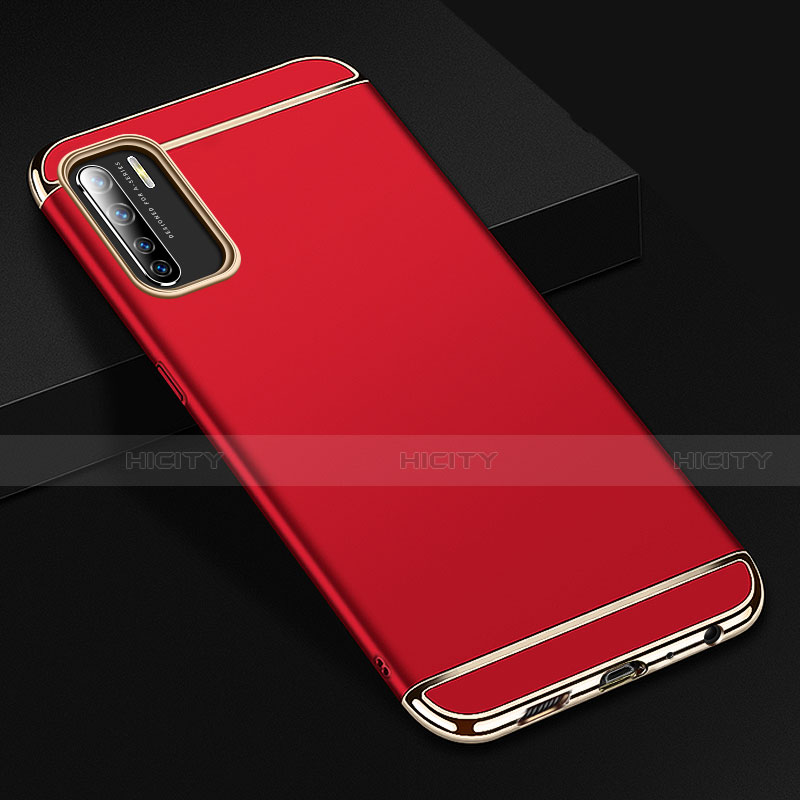 Schutzhülle Luxus Metall Rahmen und Kunststoff Schutzhülle Tasche T02 für Oppo A91 Rot Plus