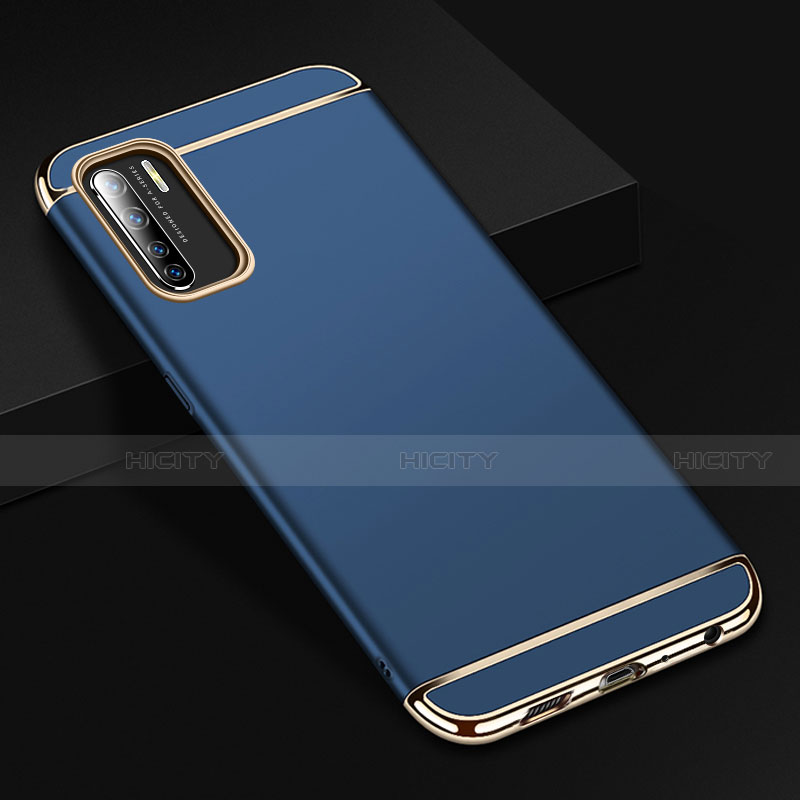 Schutzhülle Luxus Metall Rahmen und Kunststoff Schutzhülle Tasche T02 für Oppo F15 Blau