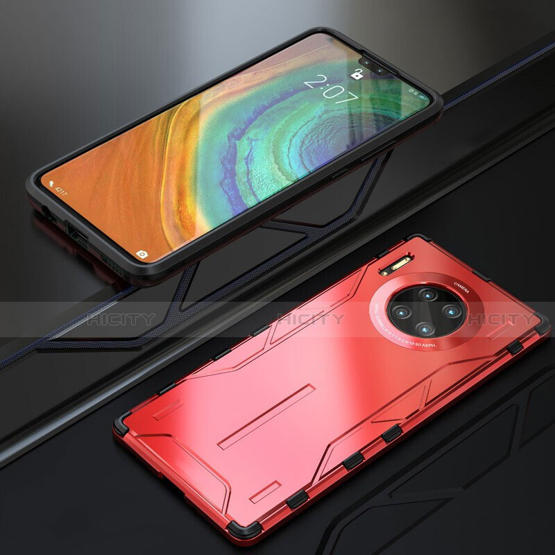 Schutzhülle Luxus Metall Rahmen und Silikon Schutzhülle Tasche T01 für Huawei Mate 30 Pro 5G Rot