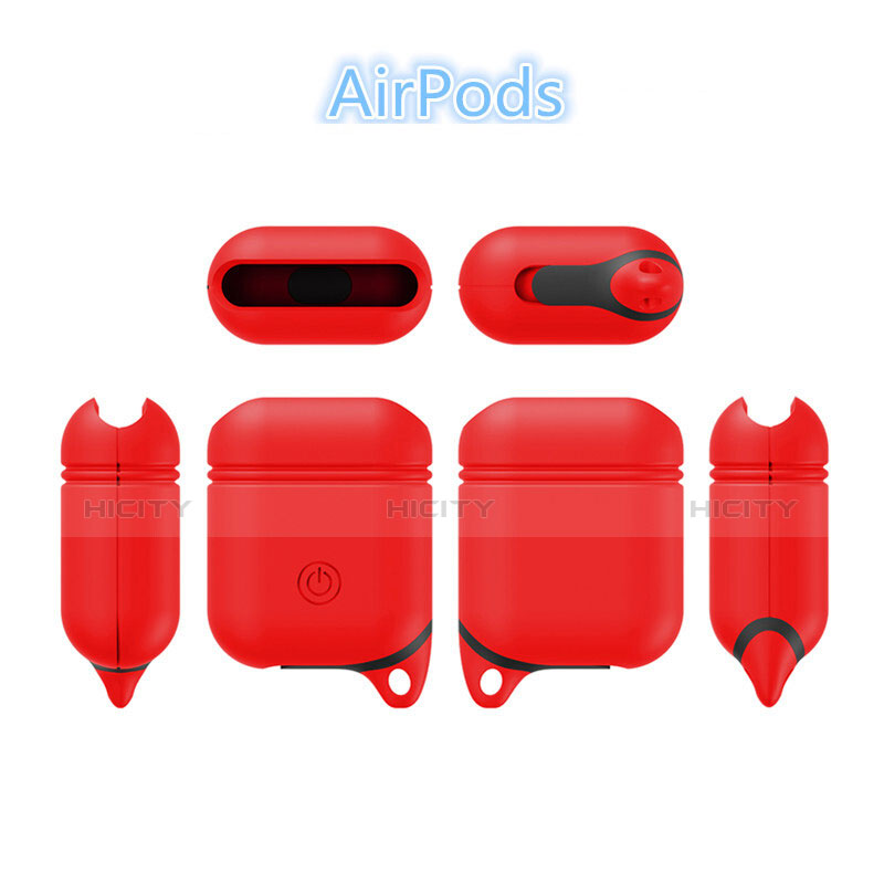 Schutzhülle Silikon Hülle Skin mit Karabiner für AirPods Ladekoffer A02 Rot