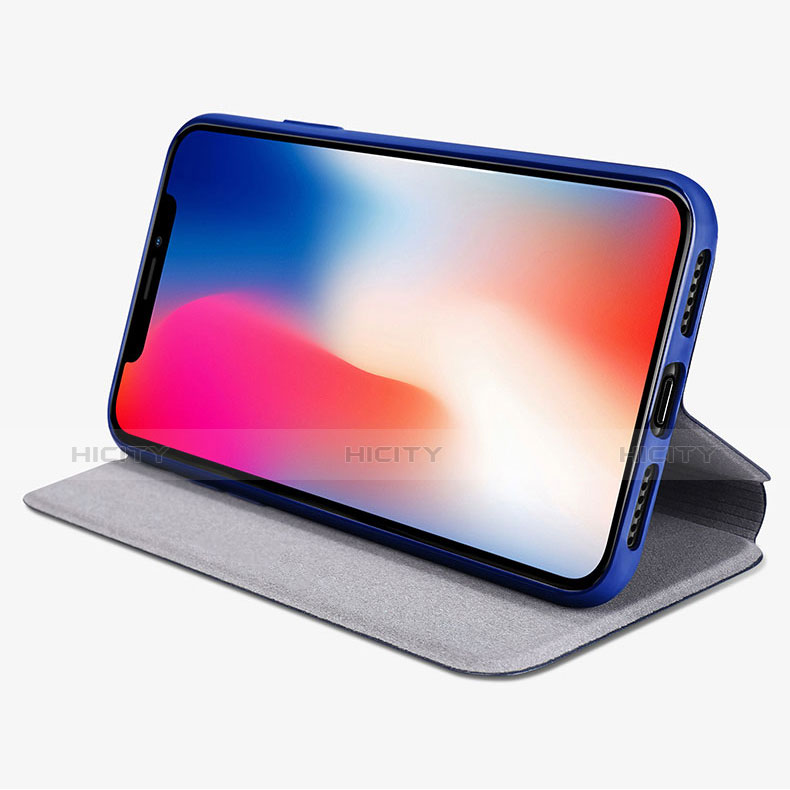 Schutzhülle Stand Tasche Leder für Apple iPhone X Blau