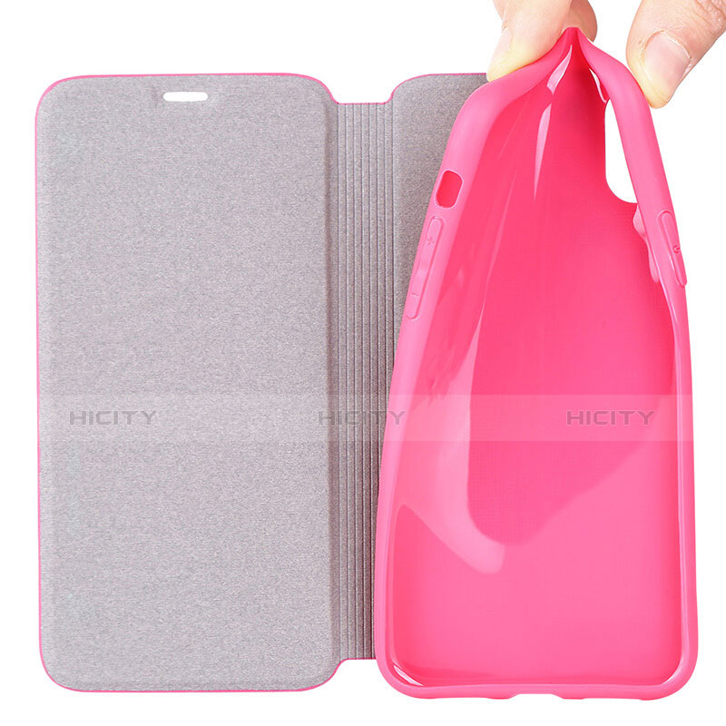 Schutzhülle Stand Tasche Leder für Apple iPhone X Pink groß