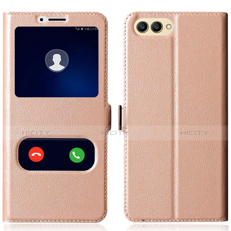 Schutzhülle Stand Tasche Leder für Huawei Honor View 10 Rosegold