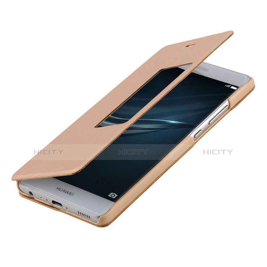 Schutzhülle Stand Tasche Leder für Huawei P9 Gold groß