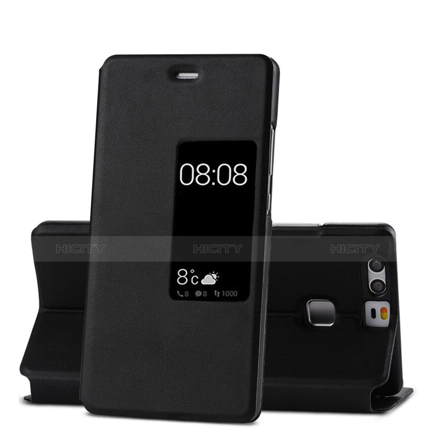 Schutzhülle Stand Tasche Leder für Huawei P9 Plus Schwarz