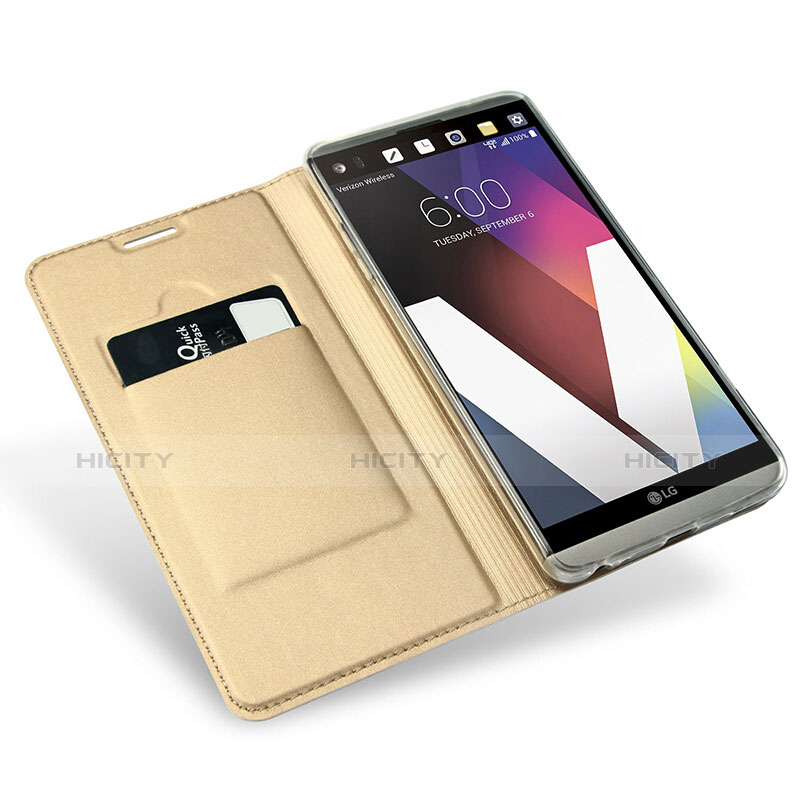 Schutzhülle Stand Tasche Leder für LG G6 Gold groß