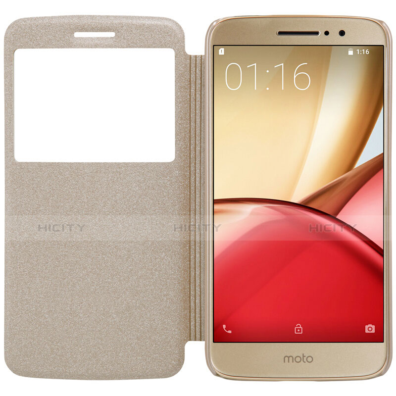 Schutzhülle Stand Tasche Leder für Motorola Moto M XT1662 Gold groß