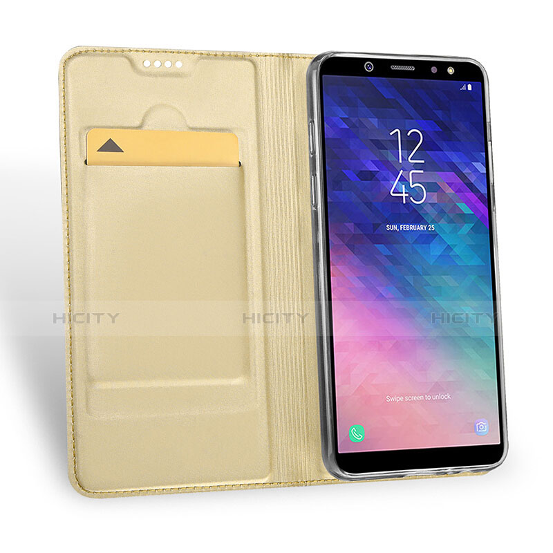 Schutzhülle Stand Tasche Leder für Samsung Galaxy A6 Plus (2018) Gold