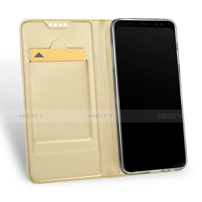 Schutzhülle Stand Tasche Leder für Samsung Galaxy A8 (2018) A530F Gold groß