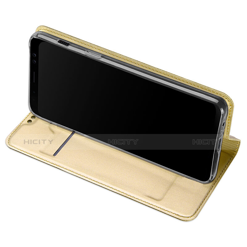 Schutzhülle Stand Tasche Leder für Samsung Galaxy A8 (2018) Duos A530F Gold