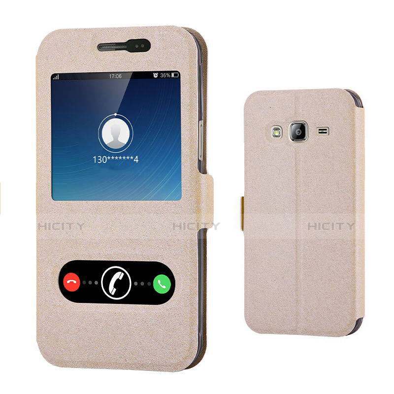 Schutzhülle Stand Tasche Leder für Samsung Galaxy Amp Prime J320P J320M Gold