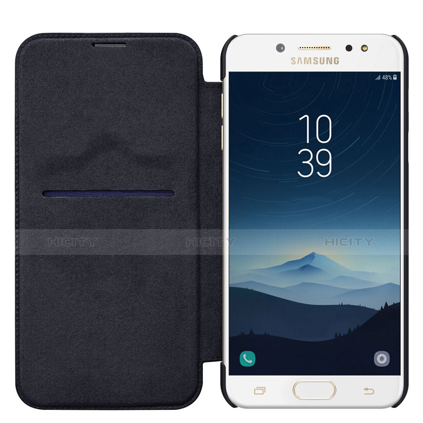 Schutzhülle Stand Tasche Leder für Samsung Galaxy C8 C710F Schwarz groß