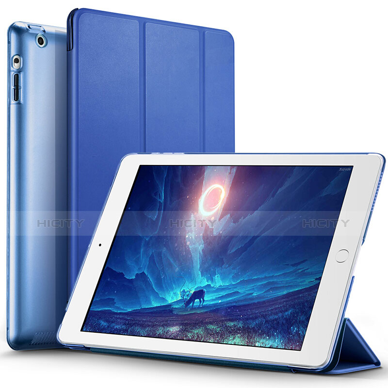 Schutzhülle Stand Tasche Leder L01 für Apple iPad 2 Blau