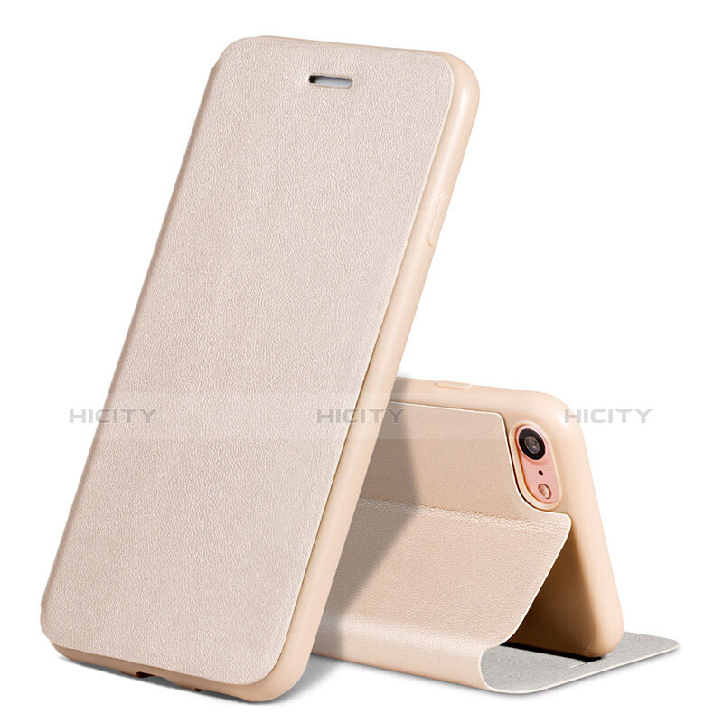 Schutzhülle Stand Tasche Leder L01 für Apple iPhone 7 Gold