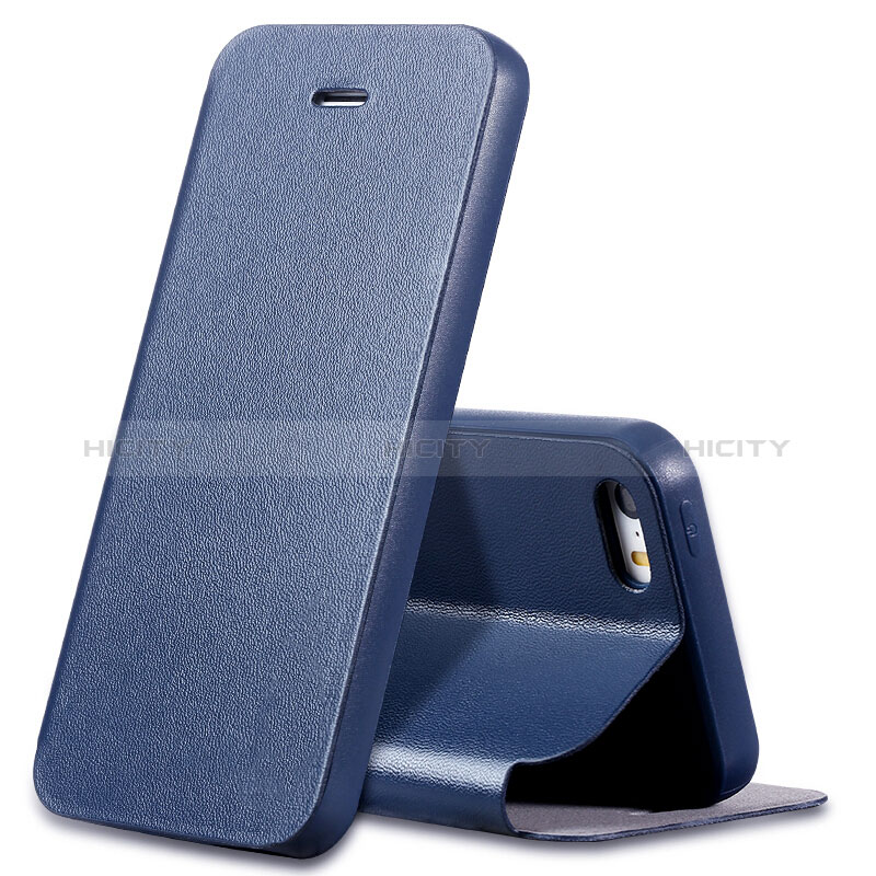 Schutzhülle Stand Tasche Leder L01 für Apple iPhone SE Blau