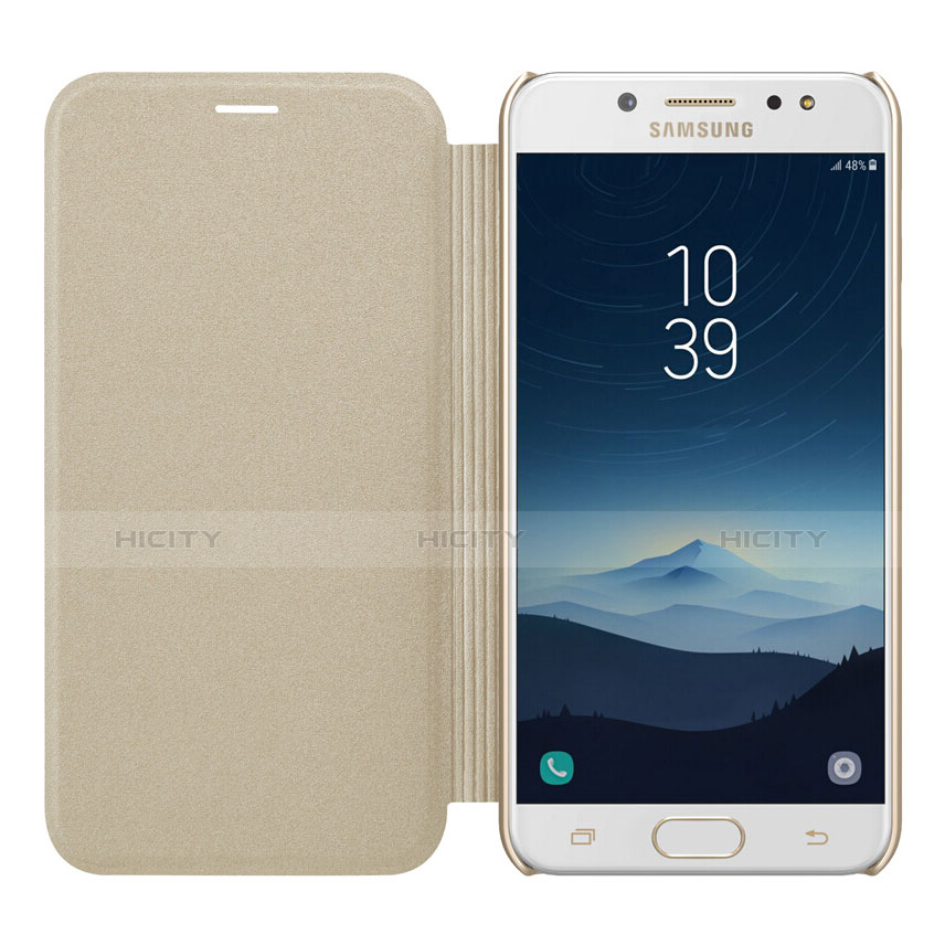 Schutzhülle Stand Tasche Leder L01 für Samsung Galaxy C7 (2017) Gold