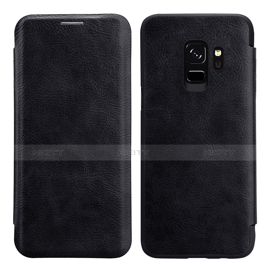 Schutzhülle Stand Tasche Leder L01 für Samsung Galaxy S9 Schwarz