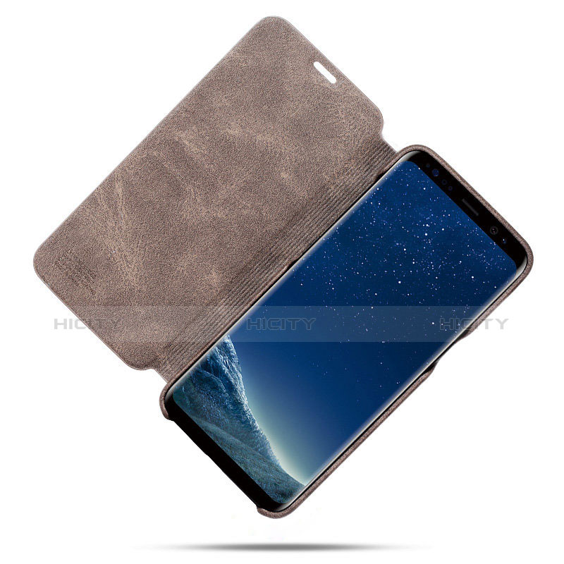 Schutzhülle Stand Tasche Leder L03 für Samsung Galaxy S8 Braun groß