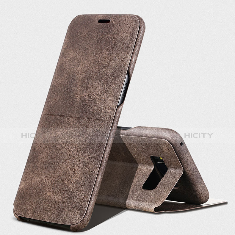 Schutzhülle Stand Tasche Leder L03 für Samsung Galaxy S8 Plus Braun groß