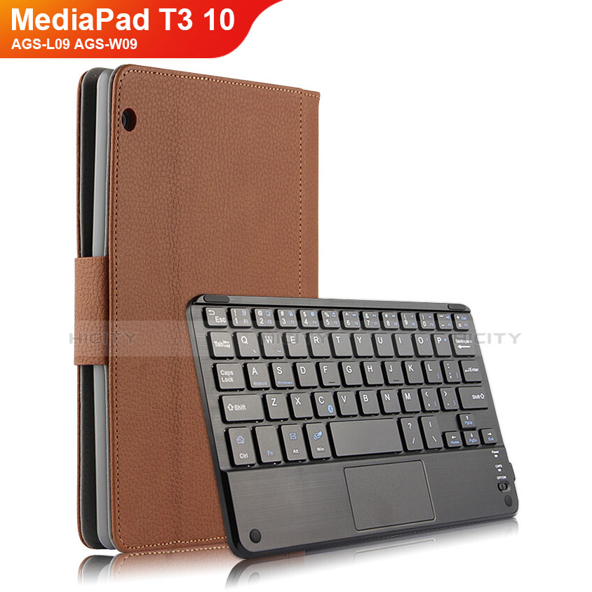 Schutzhülle Stand Tasche Leder mit Tastatur für Huawei MediaPad T3 10 AGS-L09 AGS-W09 Braun Plus