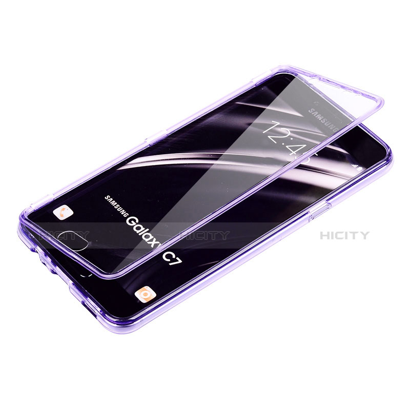 Silikon Hülle Flip Schutzhülle Durchsichtig Transparent für Samsung Galaxy C7 SM-C7000 Violett