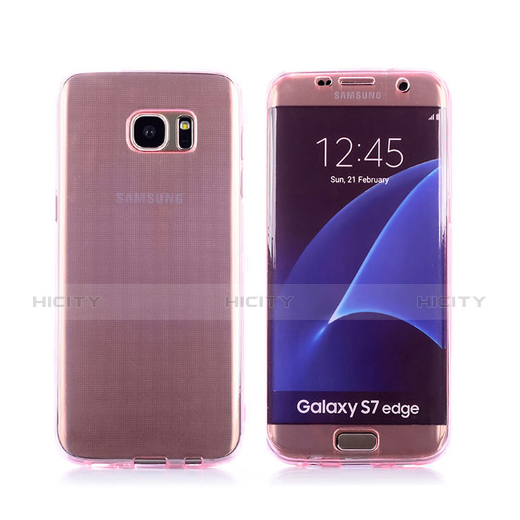 Silikon Hülle Flip Schutzhülle Durchsichtig Transparent Tasche für Samsung Galaxy S7 Edge G935F Rosa