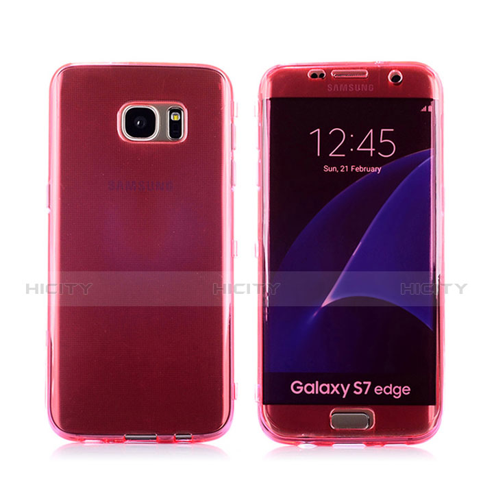 Silikon Hülle Flip Schutzhülle Durchsichtig Transparent Tasche für Samsung Galaxy S7 Edge G935F Rot