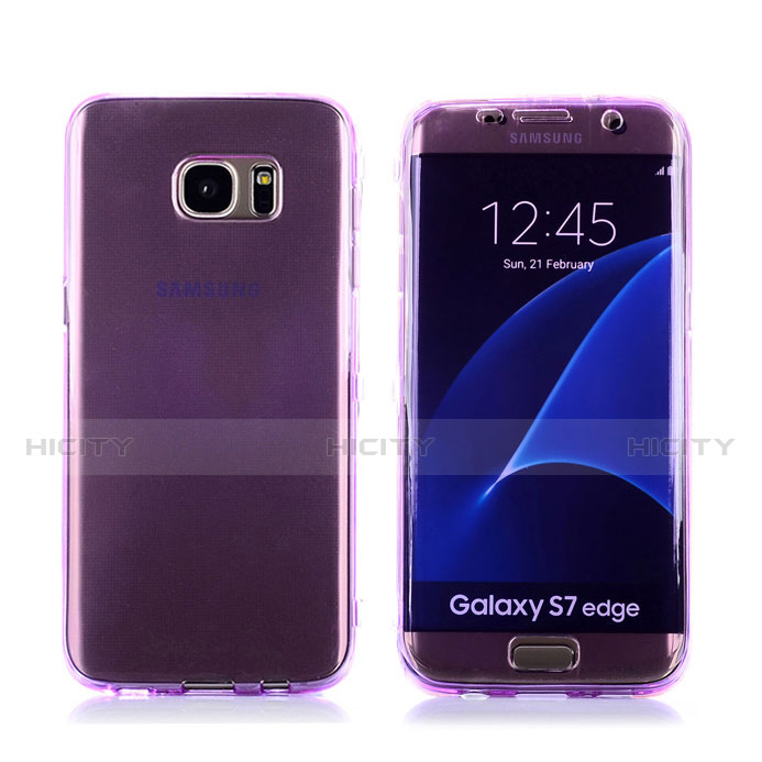 Silikon Hülle Flip Schutzhülle Durchsichtig Transparent Tasche für Samsung Galaxy S7 Edge G935F Violett