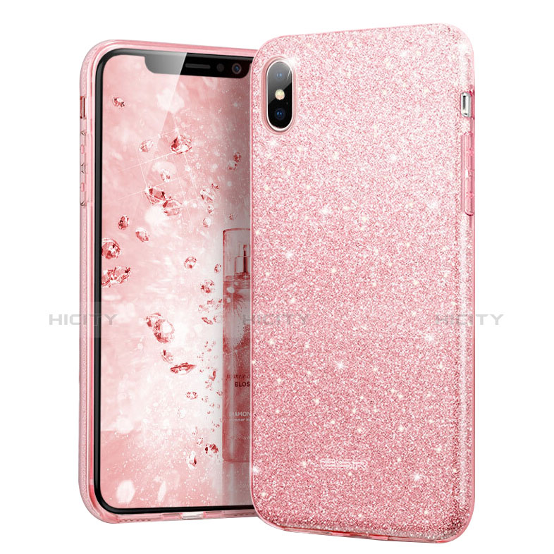 Silikon Hülle Gummi Schutzhülle Bling Bling für Apple iPhone X Rosa Plus