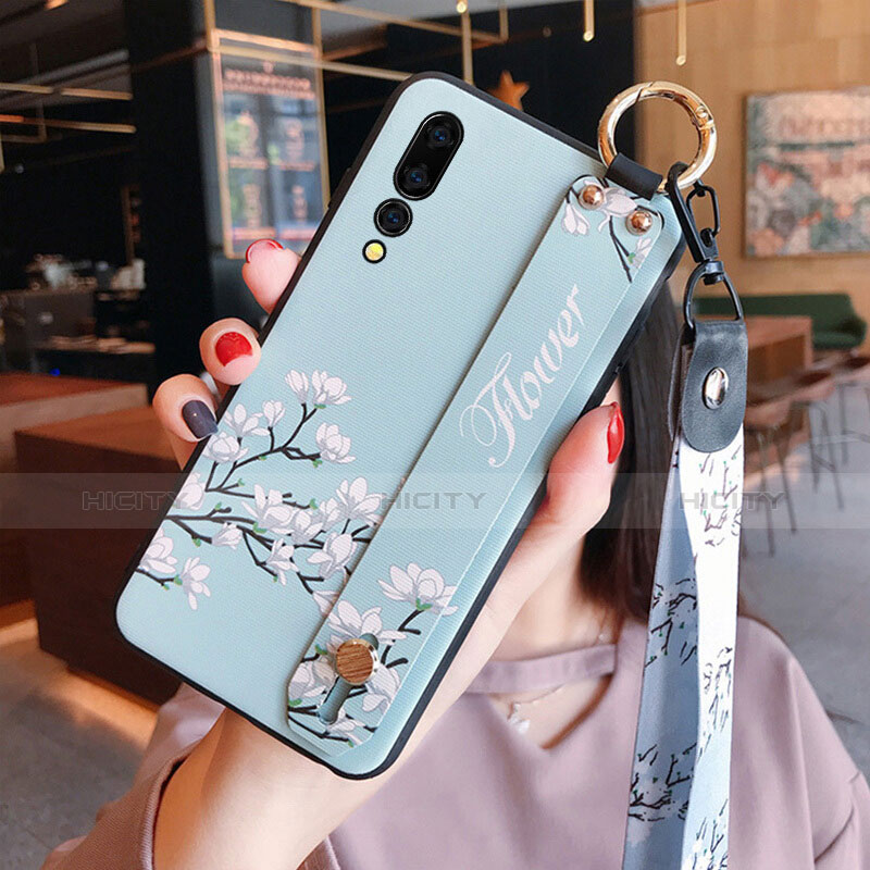 Silikon Hülle Gummi Schutzhülle Blumen für Huawei P20 Pro Cyan