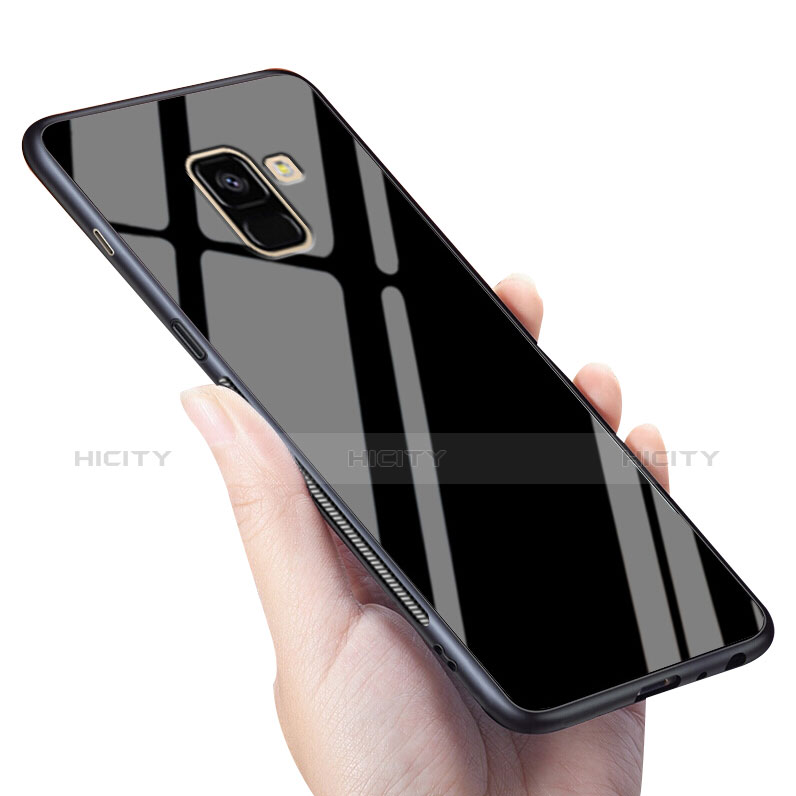 Silikon Hülle Gummi Schutzhülle Spiegel für Samsung Galaxy A8+ A8 Plus (2018) Duos A730F Schwarz