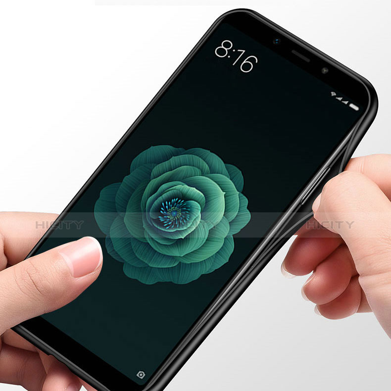 Silikon Hülle Gummi Schutzhülle Spiegel mit Fingerring Ständer für Xiaomi Mi A2 Schwarz