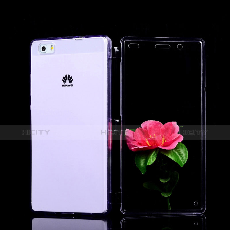 Silikon Hülle Handyhülle Flip Schutzhülle Durchsichtig Transparent für Huawei P8 Lite Violett