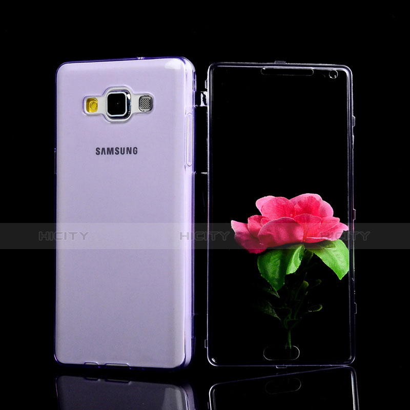 Silikon Hülle Handyhülle Flip Schutzhülle Durchsichtig Transparent für Samsung Galaxy A5 SM-500F Violett groß