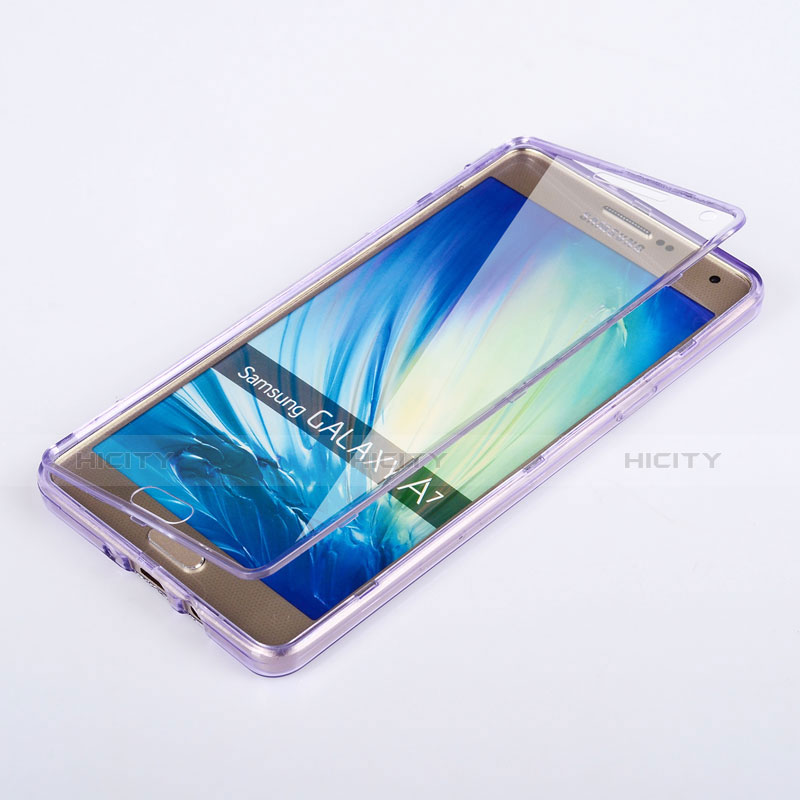 Silikon Hülle Handyhülle Flip Schutzhülle Durchsichtig Transparent für Samsung Galaxy A7 SM-A700 Violett